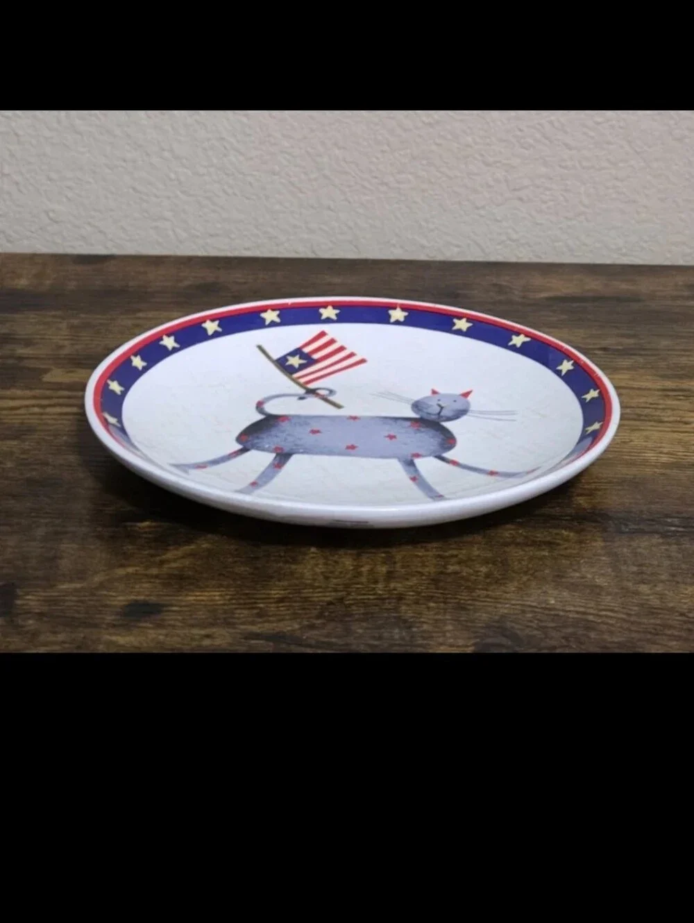 Rare Collectible Jo-Ann Fabric Debbie Mumm Red White & Blue Patriotic Plate